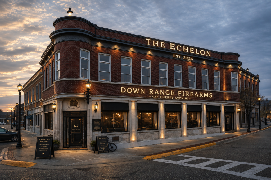Illustration of the Echelon building with Down Range signage